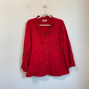 AYLLU Peru Red 100% Cotton Embroidered Blouse